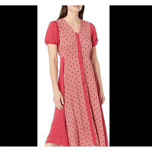Go Fish Pink Red Floral Maxi Button Down Dress